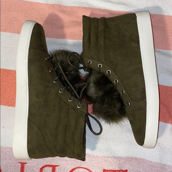 Nine West Faux Suede Pom Pom High Top Sneakers - Picture 7 of 11